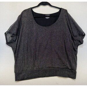 Lane Bryant Womens Metallic Knit Going Out Top Size 18/20 Black Gold Sheer